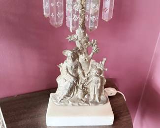 Victorian figural girandole with marble base and prisms