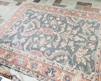 Persian hand-knotted wool area rug, navy and rust