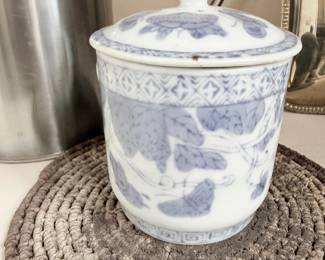 Antique blue and white porcelain lidded ginger jar