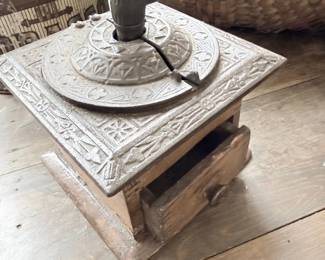 Antique cast iron and wood coffee grinder mill
