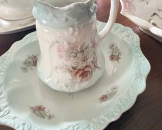 Antique rose porcelain pitcher and basin wash set