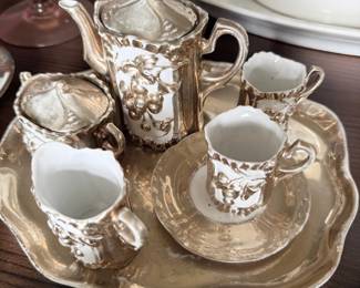 Antique gold gilt porcelain tea service with tray