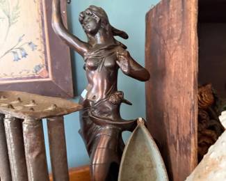 Art Nouveau bronzed spelter lady statue
