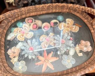 Victorian shellwork sailor's valentine under glass