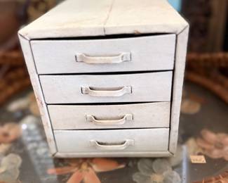 Vintage white painted four-drawer specimen chest