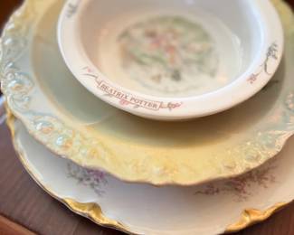 Beatrix Potter child's bowl and Limoges plates