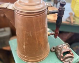 Antique copper coffee boiler with wood handle