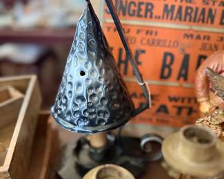 Antique tin candle snuffer and wood molds