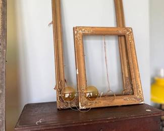 Antique gilt picture frames and wood document box