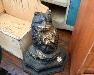 Antique cast iron cat doorstop on stand