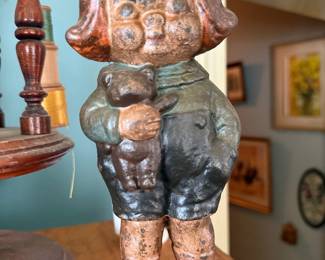 Antique chalkware girl with teddy bear figure