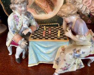 Porcelain chess players figural group