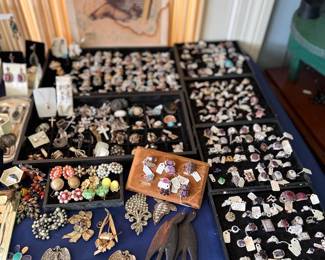 Vintage rings, brooches, and costume jewelry collection