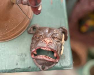 Antique carved bulldog head match holder