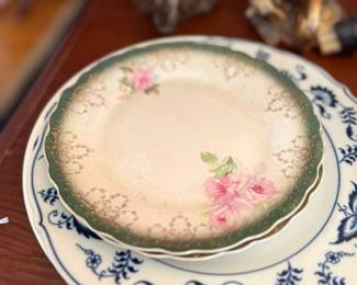 Blue Danube and antique rose china plates