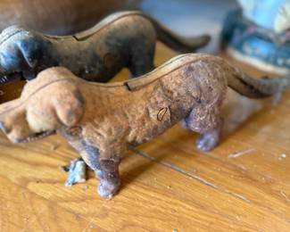 Antique carved wood dog figures