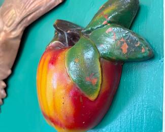 Vintage carved and painted wood apple wall decor