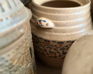 Antique stoneware crocks and studio pottery vessels