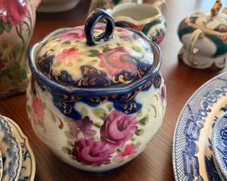 Victorian hand painted rose biscuit jar