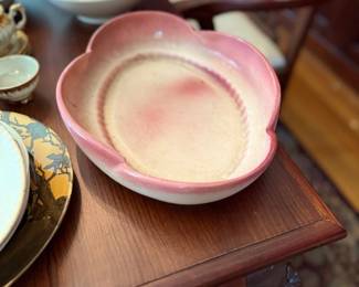 Vintage pink art pottery serving bowl