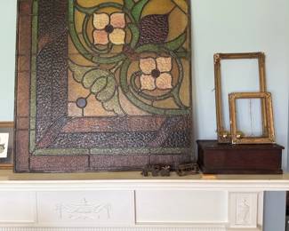 Antique leaded stained glass window panel