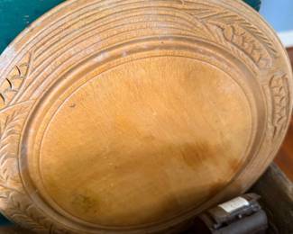 Antique carved wood bread board