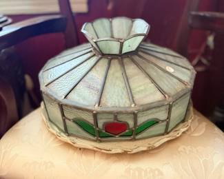 Antique leaded slag glass lamp shade