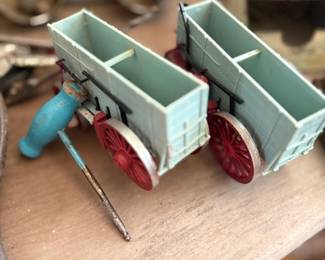 Vintage painted metal toy farm wagon