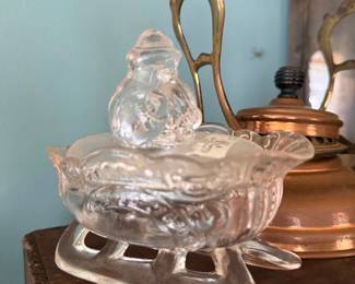 Vintage pressed glass Santa sleigh candy dish