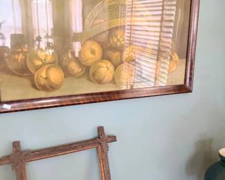 Antique wood framed wall mirror and empty frames