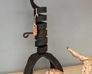 Primitive wrought iron spiral trammel hook