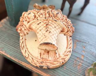 Antique cast iron flower basket doorstop
