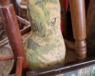 Folk art painted canvas rabbit doorstop