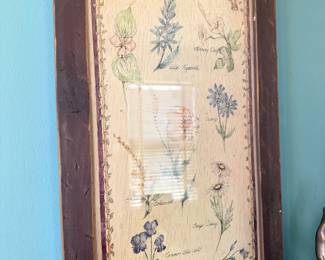 Framed wildflowers botanical print, rustic frame