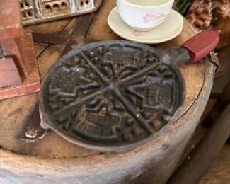 Antique cast iron stove plate and firkin bucket