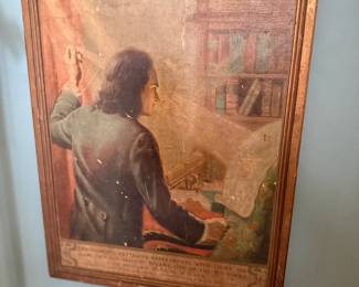 Antique framed print of scholar at desk