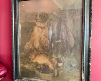 Antique dog engraving in distressed frame