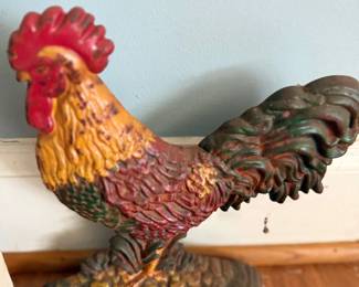 Antique cast iron rooster doorstop, original paint