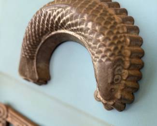 Antique copper fish jelly mold, hanging