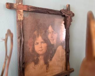 Antique sisters portrait in rustic twig frame