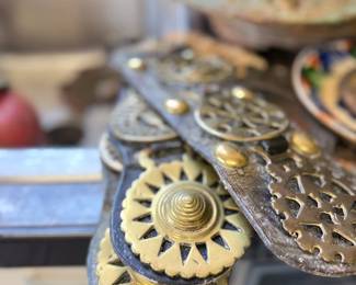 Antique brass and steel horse harness rosettes