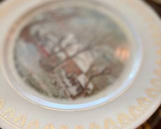 Antique transferware cabinet plate, gold border