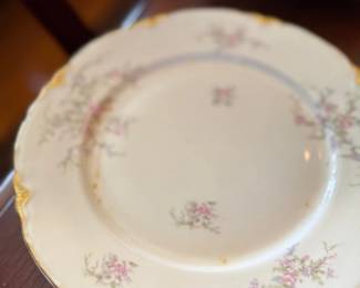 Limoges style floral china plate, gold rim