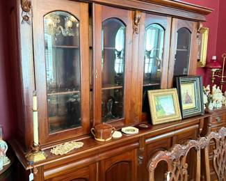 Victorian walnut china cabinet with glass doors