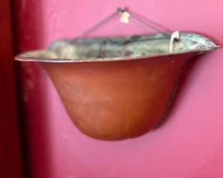 Antique copper hanging wall pocket