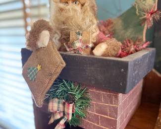 Folk art Santa in chimney Christmas decoration