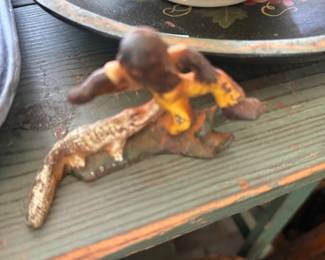 Vintage cast figure and tole tray on stand