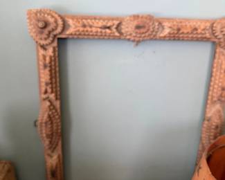 Antique tramp art carved picture frame