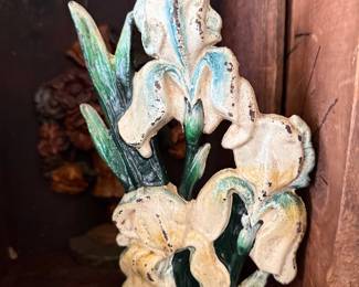 Antique cast iron iris flower doorstop