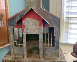 Antique tin church birdhouse model